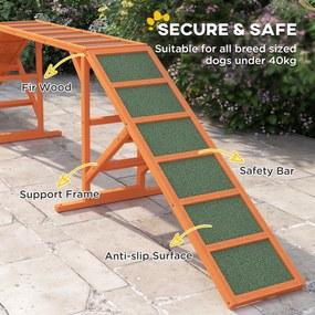 PawHut Rampy Agility dla Psów, Parcours, Antypoślizgowe, Odporne na Warunki Atmosferyczne, Drewno, 325 x 55 x 69 cm, Pomarańczowe