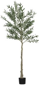 HOMCOM Sztuczna Roślina, Sztuczne Drzewo Oliwne, 180 cm, 900 Liści, 40 Owoców, Stabilna Doniczka, Dekoracyjna Roślina, Zielona