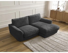 Czarny narożnik z tkaniny szenilowej (prawostronny/z szezlongiem) Leonore – Bobochic Paris