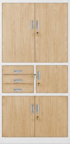 Biurowa szafa metalowa z sejfem biała / dąb sonoma: Eco Design FILIP II, 900 x 1850 x 400 mm