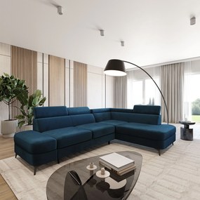 Masseno Narożnik AVISE z funkcją spania i pojemnikiem na pościel Narozniki L, Rozkładana sofa - Niebieski, MONOLITH 77