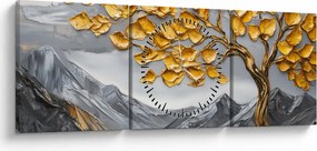 Obraz – Drzewo ze złotymi liśćmi (z zegarem) (90x30 cm)