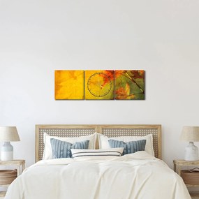 Obraz - Jesienne liście (z zegarem) (90x30 cm)