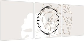 Obraz - Line art monstera N⁰2 (z zegarem) (90x30 cm)