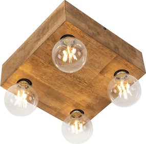 Rustykalna lampa sufitowa z drewna vintage 4-światłowa - Bloc