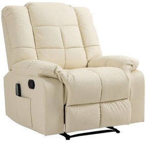 HOMCOM Fotel relaksacyjny z masażem 8 punktów wibracyjnych leżanka ekoskóra kolor kość słoniowa | Aosom PL