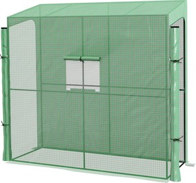 Outsunny Szklarnia Przyścienna z Folią, Wzrost Roślin, Odporna na Pogodę, 200 cm x 80 cm x 200 cm, Zielony