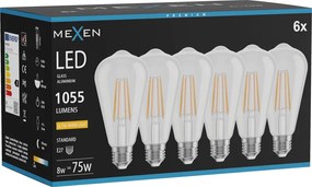 Mexen Vintis 6x żarówka filament LED E27, ST64, 8W, Ciepła - 2200K, 1055 lm, clear - L152-E27-0822-00x06
