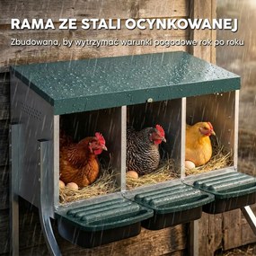 PawHut Gniazdo lęgowe dla kur, gniazdo z otworami wentylacyjnymi, 3 komory, gniazdo dla 3 kur, 85 x 54,6 x 61 cm, srebrny | Aosom PL