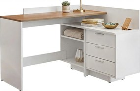 Białe Nowoczesne Narożne Biurko Z Dwupoziomowym Blatem T2-K75