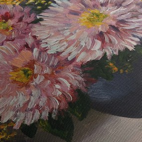 Obraz - Obraz olejny, Kwiaty w wazonie (z zegarem) (90x30 cm)