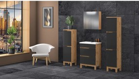 Zestaw Łazienkowy 60cm 2S Alma Słupki Szafka z Lustrem Dąb Wotan / Czarny Mat