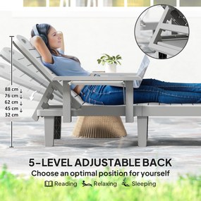 Outsunny Leżanka Ogrodowa z Bocznym Stolikiem i Regulowanym Oparciem, Jasnoszara