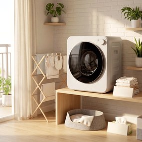 HOMCOM Mini suszarka do ubrań 4 kg z 5 programami do 60℃ 800W/400W suszarka wywiewna z odwracalnym bębnem ze stali nierdzewnej, biały | Aosom PL