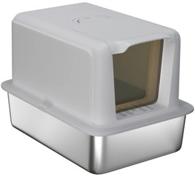 PawHut Kuweta, Wanny ze stali nierdzewnej, filtr, łopatka, dla kotów do 6 kg, 40,5 x 60,5 x 41,5 cm, Szary/Srebrny