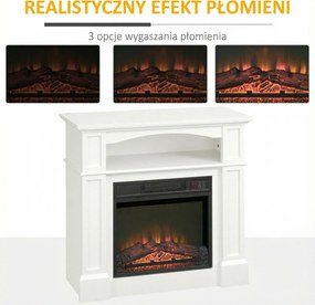 HOMCOM Elektryczny kominek z efektem płomienia 3D LED, zdolność grzewcza 30 m², pilot, Biały/Czarny