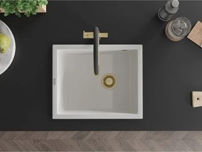 Mexen Pedro zlewozmywak granitowy 1-komorowy 560 x 460 mm, biały, syfon złoty - 6508561000-20-G