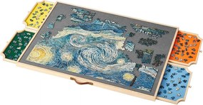 Deska do Puzzli SucceBuy 1500 Elementów, Stół do Puzzli z Drewna 86.5x63.5 cm, Obrotowa Przenośna Platforma Puzzli, z 4 Kolorowymi Szufladami i Pokrywą