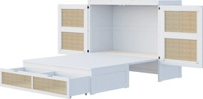 Łóżko ścienne 140x200 cm - z szufladami - z litego drewna - z listwowym stelażem - białe (materac nie jest w zestawie)