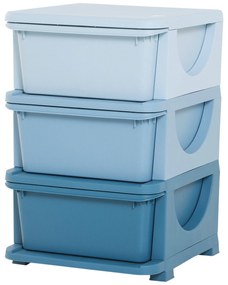 HOMCOM Pojemniki na Zabawki dla Dzieci z 3 Szufladami, Zaokrąglone Krawędzie, Podniesione Wzornictwo, 37x37x56,5 cm, Niebieski