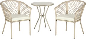 Outsunny Zestaw mebli ogrodowych z rattanu, 2 krzesła i stół, blat ze szkła hartowanego, rattan PE, poduszki siedziskowe, konstrukcja metalowa, Khaki