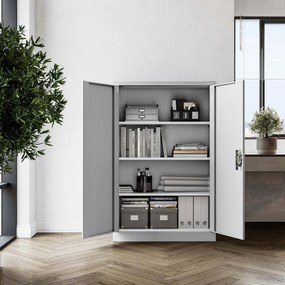 Biurowa szafa metalowa na akta KEVIN, 900 x 1400 x 400 mm, szara