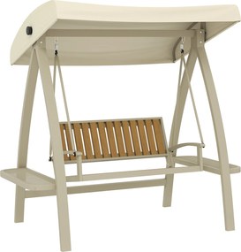 Dwuosobowa huśtawka ogrodowa Outsunny z regulowanym daszkiem, stolik boczny 200 x 120 x 190 cm, Beżowa