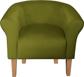 Fotel Milo tkanina Welur wygodny fotel tapicerowany do salonu i sypialni : Kolor nogi - Drewno, Kolor tkaniny - VELVET - BL75, Wysokość nogi - 20 cm