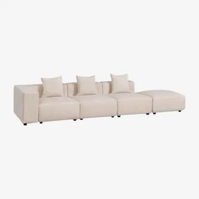 3-częściowa Modułowa Sofa Narożna Lewostronna Z Wysokim Podłokietnikiem I Pufem ↔︎370 Cm Bruna Sztruksu Beżowy Len - Sklum