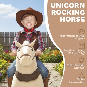 AIYAPLAY Koń do jazdy dla dzieci, materiałowe pokrycie, stabilna rama, łagodne kółka, konik na biegunach, 3-5 lat, Brązowy