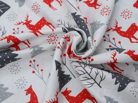 PrzytulneMieszkanie.pl PrzytulneMieszkanie.pl Flanelowa pościel RED DEERS AND TREES biała Rozmiar pościeli: 70 x 90 cm | 140 x 200 cm
