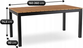 Zestaw Mebli Ogrodowych Stół ARGOS 160-260 cm Dąb/Czarny i 8x Fotel FRESNO Czarny Technorattan Nowoczesny