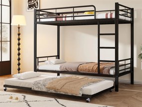 Łóżka piętrowe 2 x 90 x 200 cm + łóżko wysuwane 90 x 190 cm - metalowe - czarne