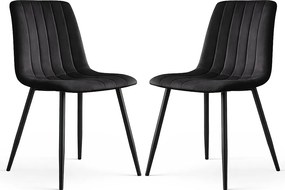 2x Welurowe krzesło tapicerowane pikowane Czarne LIVO Czarne nogi