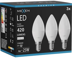 Mexen Nova 3x żarówka LED E14, C37, 4W, Neutralna - 4000K, 420 lm - L102-E14-0440-01x03