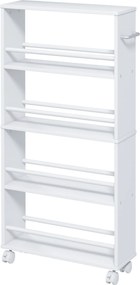 HOMCOM Regał wielofunkcyjny na kółkach, wąski, 4 półki, 45x15x91 cm, Biały