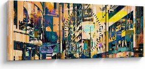 Obraz malowanej abstrakcji (z zegarem) (90x30 cm)