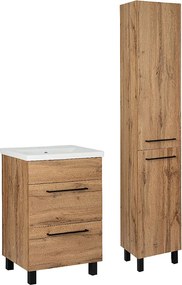 Zestaw Łazienkowy 50cm Dąb Wotan Szafka z Umywalką Słupek Wysoki Sol