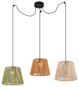 Zewnetrzna Zewnętrzna lampa wisząca czarna z wielokolorowymi sznurkowymi kloszami 3-źródła światła IP44 - Cava JaylaJapandi Oswietlenie zewnetrzne
