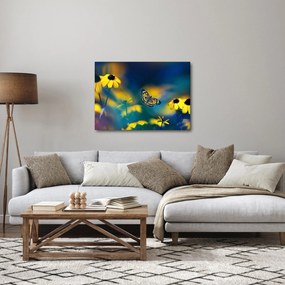 Obraz - Żółty motyl z kwiatami (70x50 cm)