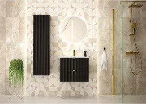 Czarna Szafka Łazienkowa pod Umywalkę 60cm Ryflowane Fronty Arcos