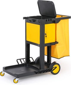 Profesjonalny wózek sprzątający z uchwytami na mopy, szafką i workiem z pokrywą, 1120 × 710 × 990 mm