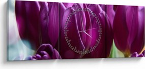 Obraz tulipanów (z zegarem) (90x30 cm)
