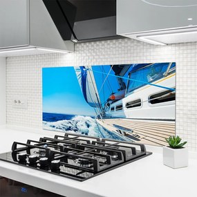 Panel Szklany do Kuchni Samotna Łódź na Falach