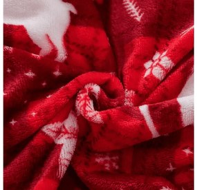 PrzytulneMieszkanie.pl PrzytulneMieszkanie.pl PrzytulneMieszkanie.pl Zestaw pościeli z mikropluszu VELVET CHRISTMAS czerwony + prześcieradło z mikropluszu SOFT 180x200 cm biały, łóżko podwójne