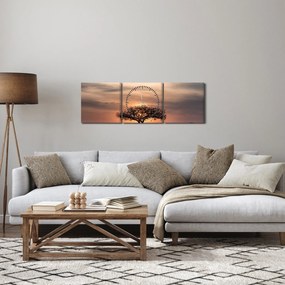 Obraz zachodu słońca w Tanzanii (z zegarem) (90x30 cm)