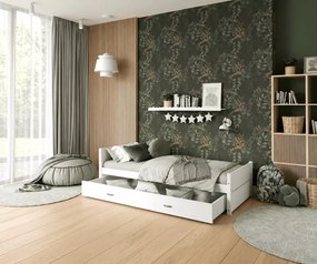Łóżko dziecięce Modig 90x200 z szufladą białe/szare stelaż Flex