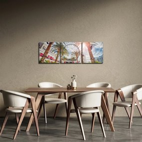 Obraz - palmy z basenem (z zegarem) (90x30 cm)