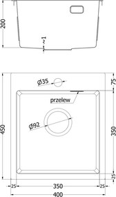 Mexen Solix zlewozmywak stalowy 1-komorowy 400 x 450 mm, inox - 6401401000-01