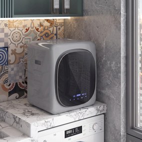 HOMCOM Suszarka wentylacyjna 4 kg z trybem Smart, 800 W, kompaktowa suszarka z bębnem ze stali nierdzewnej, srebrna | Aosom PL